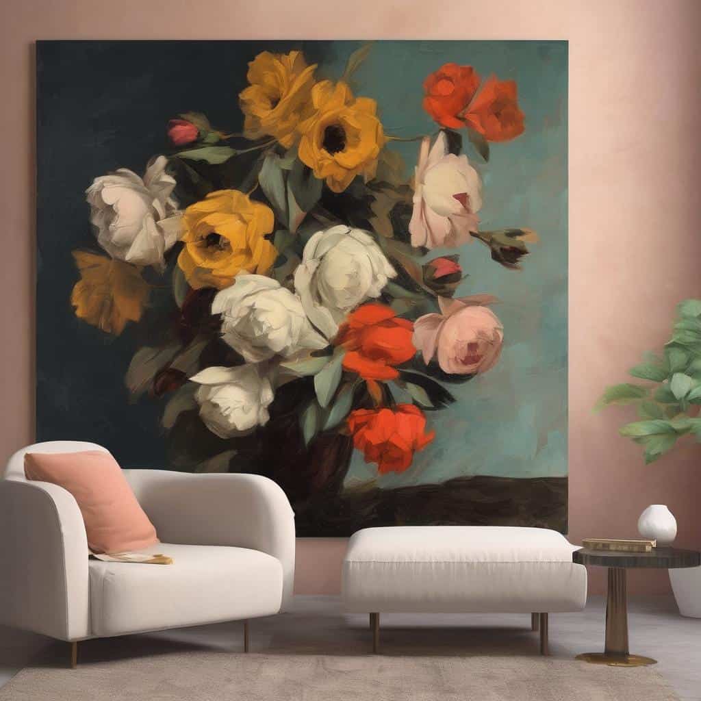 Ζωγραφική με φως και χρώματα σε καλλιτεχνικό έργο με λουλούδια.