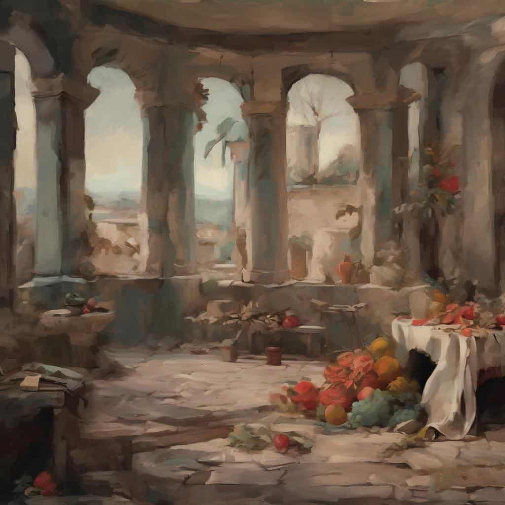 Καλλιτεχνικό έργο με φως και αρχιτεκτονική σε παραδοσιακή σκηνή.